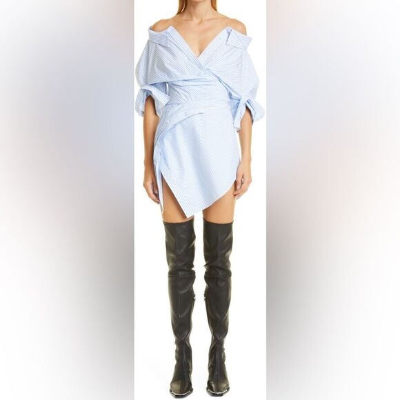 Alexander Wang Wrap Mini Pink White Shirt Dress Striped Size 0 - Picture 4 of 11